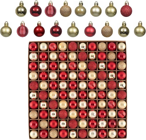 Valery Madelyn Mini Christmas Tree Decorations Ball Ornaments 100ct