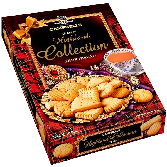 Campbells Shortbread All-Butter Highland Collection Cookies Assortment 10.58 Oz (300g) - Scottish Shortbread Cookies from Scotland, Assorted Gift Box, British Tea Biscuits, Gourmet Scottish Snacks