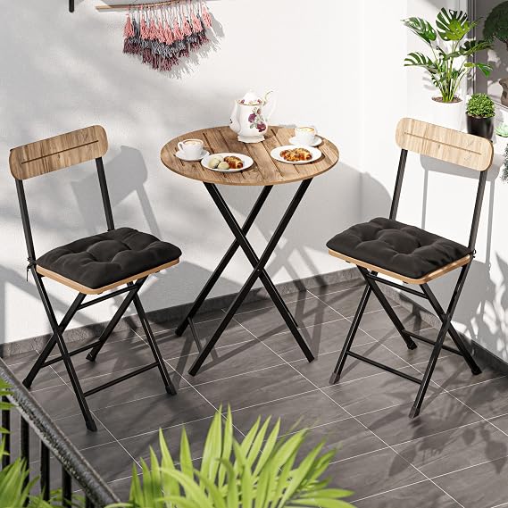 Cushioned Bistro Set Garden Table Chair Round Pine 1484