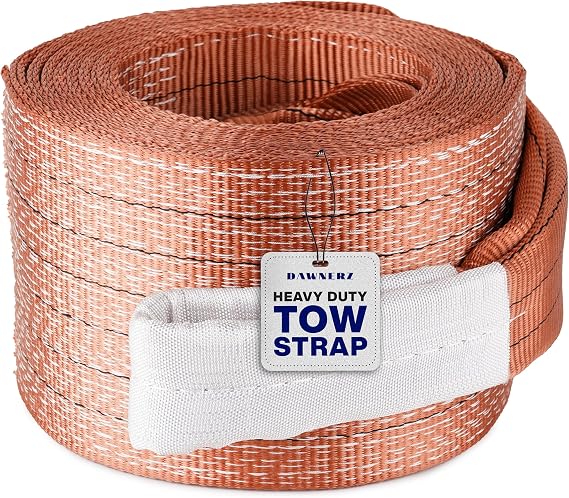 Tow Strap Heavy Duty 30ft 100000 lbs Minimum Break Strength - Recovery Towing Rope 55 US Tons 9m for Tractors and Dump Trucks