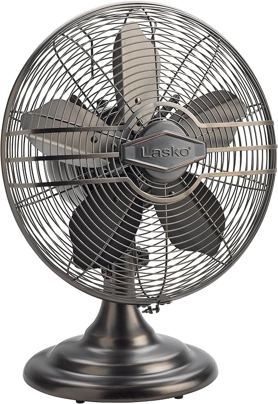 Lasko Oscillating Table Top Fan, Portable, 3 Quiet Speeds, for Bedroom, Kitchen and Office, 17", Bronze, R12210