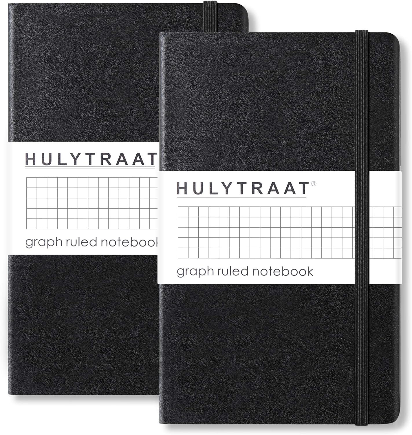 HULYTRAAT Classic Grid Notebook Pack of 2, Premium Hard Cover Faux Leather Journal, 5" x 8.25", 100 gsm Ivory White Acid-Free Paper, 160 SquaredGrid Pages per Book, Black