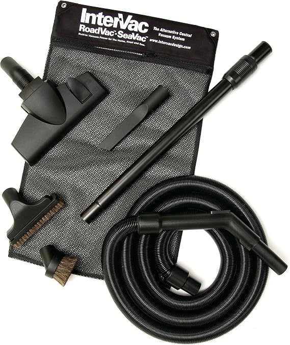 InterVac Central Vacuum Hose Kit - Central Vacuum Accessories for Central Vacuum Systems with Central Vacuum Powerhead, Central Vac Hose, OVO Compatible - Complete Tool Set for Garage & Home, RV, Boat