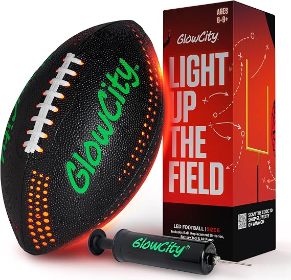 GlowCity Glow in The Dark Football - Size 3/6 Light Up Ball Gifts for Kids, Junior & Teens - Bright Football for Night Outdoor Games - Sports Birthday Gift Ideas for Boys Ages 6 7 8 9 10 11 12 13 14