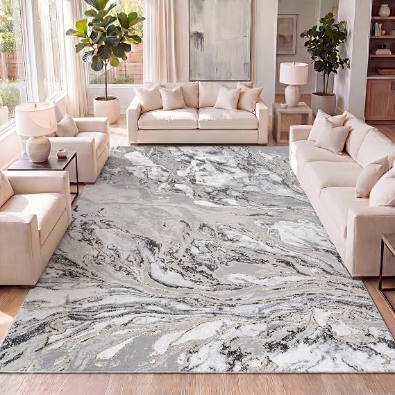 JONATHAN Y Swirl Marbled Gray/Black Indoor Area Rug 8X10 ft, Abstract for Living Room, Bedroom, Kitchen, Office, Easy-Cleaning, High Traffic, Pet-Friendly, Non-Shedding SOR203C-8
