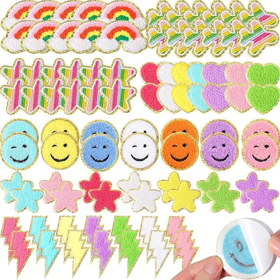 Yilloog 98 Pcs Self Adhesive Chenille Patches Cute Embroidered Patches