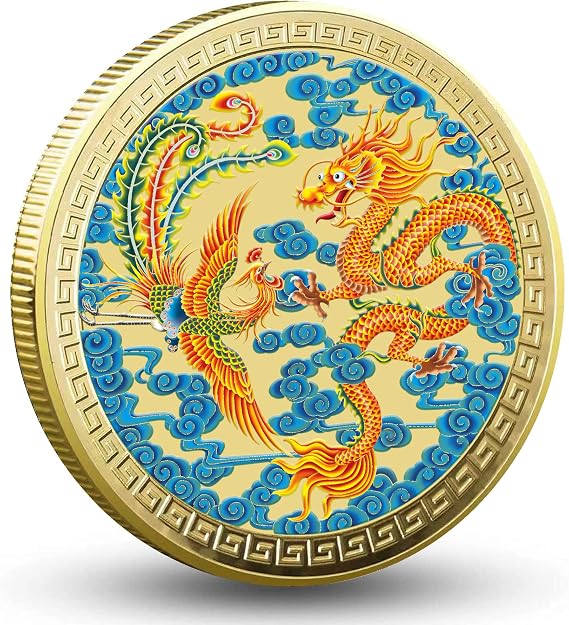 Chinese Dragon and The Phoenix Bring Prosperity Lucky Coin Lottery Ticket Scratcher Tool Lucky Charms Good Luck Challenge Coin