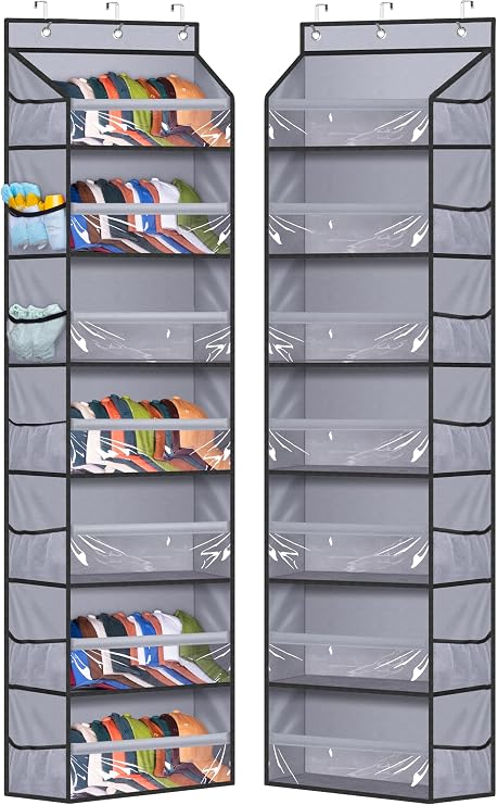 7 Tier Hat Rack for Baseball Caps, Over Door Baseball Hat Organizer Hold 80 Hat Storage for Closet/Wall with 14 Side Mesh Pockets Cap Holder (Gray)