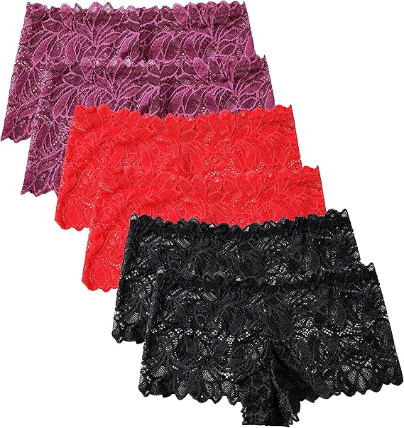 Women's Lace Panties, Soft Stretch Cute Boyshorts Panties, Sexy Cheeky Underwear, Multipacks