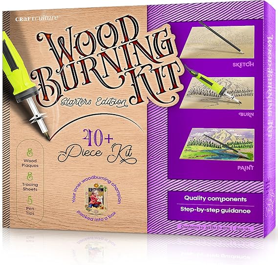 Craft Culture Beginners Wood Burning Kit for Kids, Teenage Boys & Girls - Easter Gifts for Boy & Girl - Craft Projects Birthday Gift Idea for Children Teen Woodburning DIY Hobby Kits Art Activities