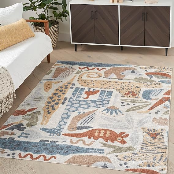 Nourison Home Astra Machine Washable Ivory 6'7" x 9' Area Rug - Easy Clean, Non Shedding, Bed Room, Living Room, Dining Room, Kitchen (7' x 9')