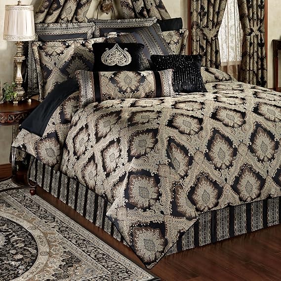 Fenmore Damask Medallion Luxury Comforter Bedding, Queen, 4 Pc Set