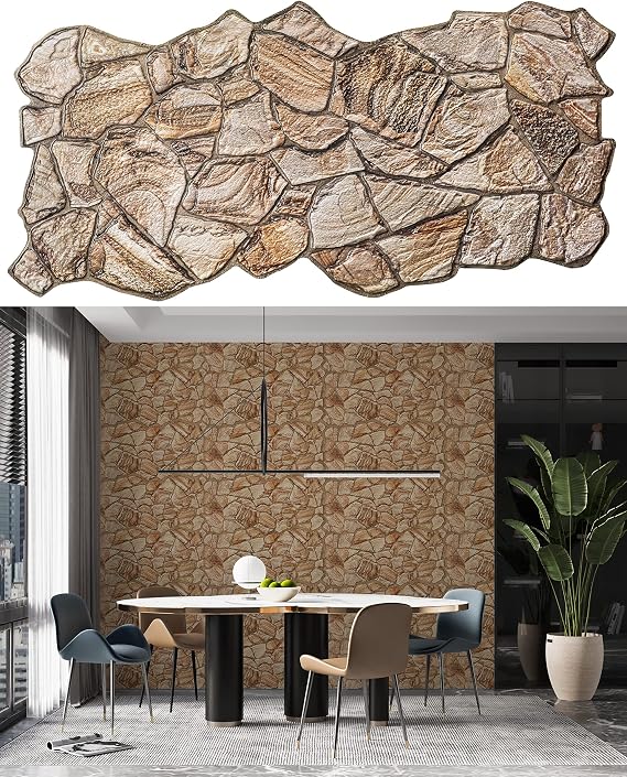 Dundee Deco 3D Wall Panels - Brown Faux Stone PVC Wall Paneling for Interior Wall Decor, Living Room, Kitchen, Bathroom, Bedroom, Sample 9" x 9"