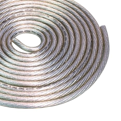 10 FT 2 AWG GA Full Gauge Battery Power Cable Ground Wire Clear Silver OFC Copper (10067)