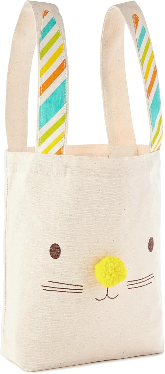 Hallmark 9" Canvas Tote Bag (Teddy Bear Face) Reusable Gift Bag for Baby Showers, Birthdays, Kids